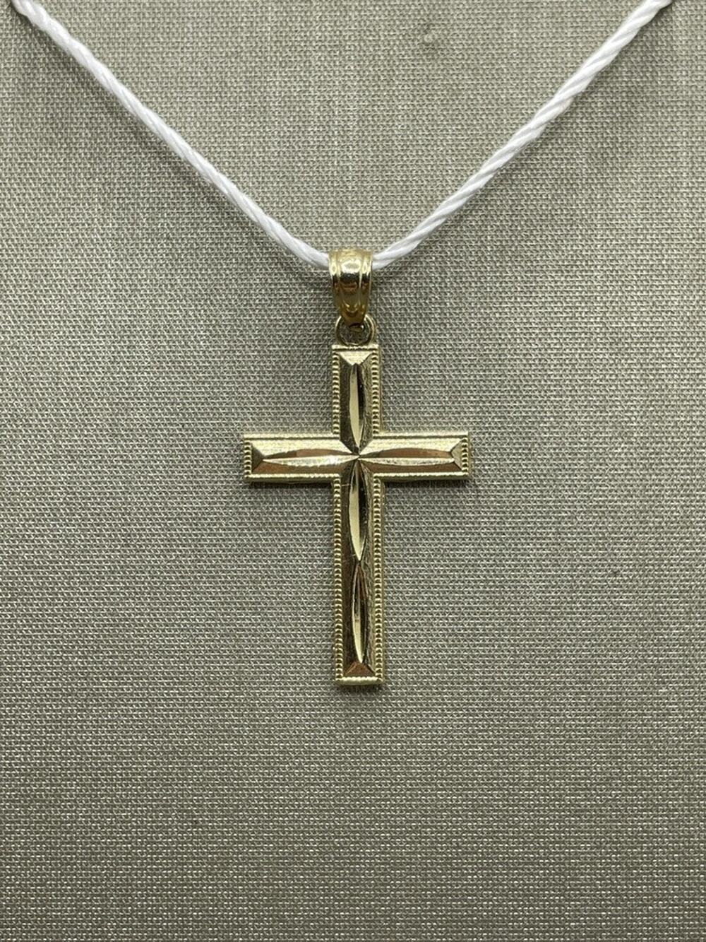 14K Yellow Gold Etched Cross Pendant (25326)